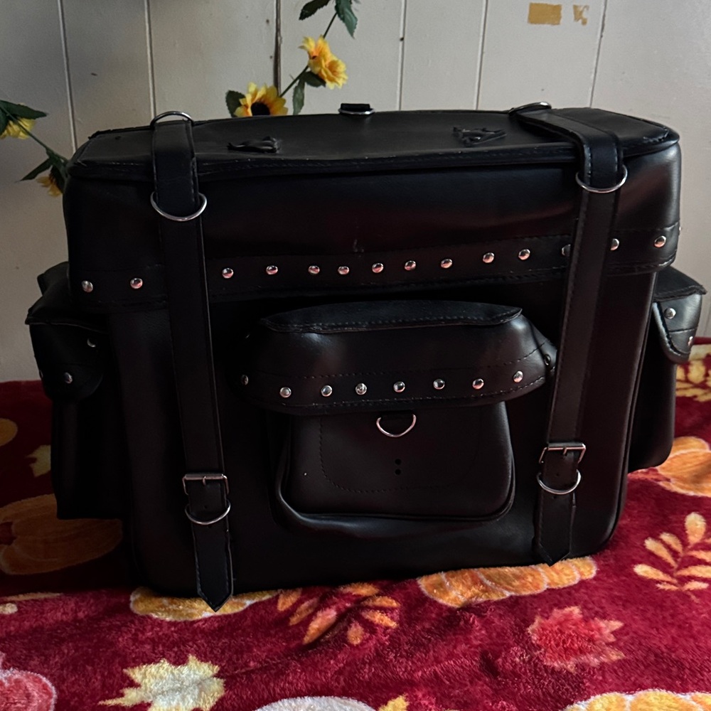 Black Leather motorcycle Bag